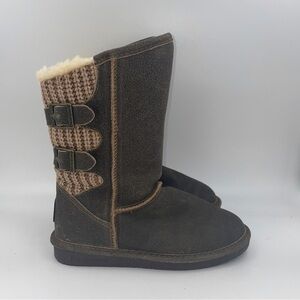 Bearpaw boshie distressed knit and suede winter boots